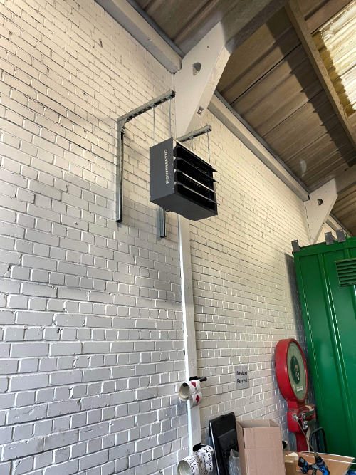 Dorset installation of Powrmatic EUX30 30.0kW suspended electric unit heaters