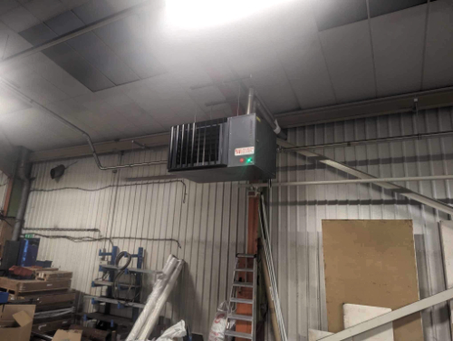 Powrmatic LX50F 50.0kW & 1 x Powrmatic LX90F 90.0kW gas fired suspended unit heaters Gloucestershire