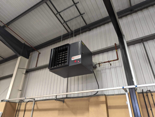 Installation of Powrmatic LX40F gas fired suspended unit heaters